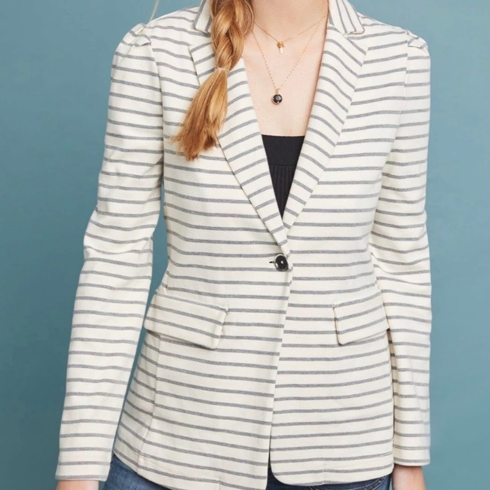Anthropologie Francoise jersey stripe blazer Gray Ivory Knit Womens XS Office